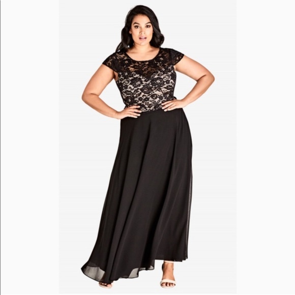 City Chic Dresses & Skirts - Chic Elegance Set Lace Black Chiffon Size 16